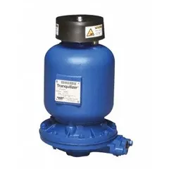 Pulsation dampener constructed from aluminum with Santoprene diaphragms. Features 1-inch NPT inlet and 1-inch NPT discharge connections. Reduces pulsation in fluid handling systems, protecting downstream equipment from vibration and pressure spikes in industrial pumping applications.
