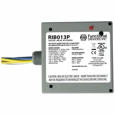 RIB RIB013P Enclosed Pre-Wired Power Relay, 20 A, 3PST-NO, 0.50 in NPT - General Purpose Power Relays