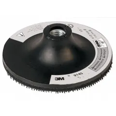 This 3M backing pad is designed for use with hook-and-loop surface-conditioning discs in blending, finishing, and light deburring applications on metal, wood, and composites. Its hard density provides firm support for consistent material removal. The pad features a 4-1/2 inch diameter, 1/8 inch thickness, and an internal-thread mount for secure attachment.