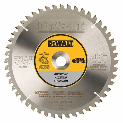 DEWALT Circular Saw Blade: 7 1/4 in Blade Dia., 48 Teeth, 0.08 in Cut Wd, 5/8 in Arbor Size - Aluminum & Soft Metal-Cutting Blades