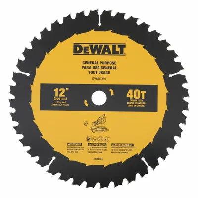 DEWALT Circular Saw Blade: 12 in Blade Dia., 40 Teeth, 0.11 in Cut Wd, 12 in Arbor Size - Wood-Cutting Blades
