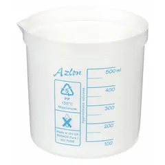 Low Form Plastic Beaker Without Handles, Polypropylene, Translucent, Printed Graduation
