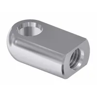 This stainless steel end fitting connects a gas spring rod to a mounting bracket or machine frame. It features an 8.1 mm eyelet diameter and M10 rod thread size. Suitable for use in machinery access panels, lids, and safety guards requiring controlled motion