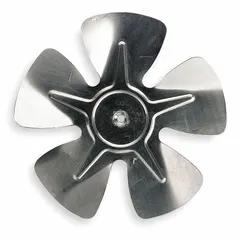 Aluminum fan blade with 5 blades and 6-inch diameter. Designed for moving air in HVAC and refrigeration systems such as condenser fans, evaporator units, and ventilation equipment. Counter-clockwise facing discharge for directional airflow.