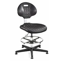 Cleanroom Task Chair: Polyurethane, Armless, Ht Range 19 1/2 in to 26 1/2 in, 18 1/2 in Seat Wd (MPN 7300C1-BLK)