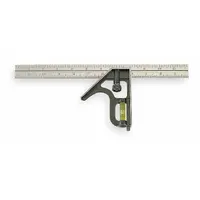 JOHNSON LEVEL Combination Square: Inch, Stainless Steel, 4 3/4 in, 12 in x 0.85 in, 12 in Blade Lg (MPN 400)
