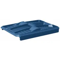 Blue HDPE hinged lid designed to fit 18.7 cu ft (0.7 cu yd) flame-retardant easy-drain dual-handle cube trucks in The Kangaroo Cart series. Measures 53 in L x 30 in W x 6 in H. Helps contain contents and reduce spillage in industrial waste-handling applications