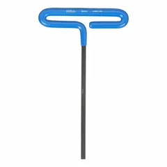 This T-shaped hex key features an 8 mm metric tip size and a 9-inch long arm for extended reach. Made from alloy steel with a black oxide finish, it is suited for tightening or loosening fasteners with hexagonal sockets in industrial maintenance, machinery assembly, and automotive repair.