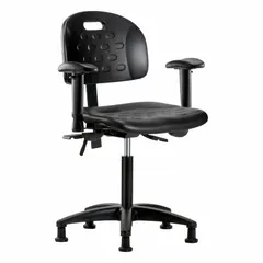 Approved Vendor Ergonomic Polyurethane Lab Chair with Arms, Adjustable Height 19 3/4" to 27 1/2", 18" Seat Width, Nylon Base