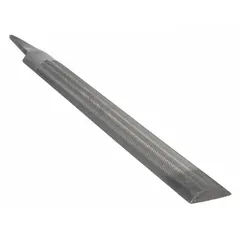 Double-cut half-round file with single edge cut and bastard cut for aggressive material removal. Measures 16 inches without tang and 1-1/2 inches wide, with regular taper and natural finish. Suitable for shaping and deburring flat and curved metal surfaces in fabrication and maintenance work.