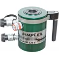 The SIMPLEX RACD10010 is a lightweight hollow ram with a nominal capacity of 100 tons and a nominal stroke length of 10 inches. Its 3.5-inch center hole allows rods or cables to pass through, making it suitable for tensioning, pulling, and lifting operations in construction, bridge maintenance, and heavy equipment repair.