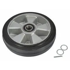 This wheel kit is designed for use with manual platform lift trucks and stackers. It serves as a replacement or upgrade component to restore mobility and stability in material handling equipment such as lift tables and pallet positioners.