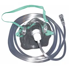 Disposable PVC aerosol mask with a flow rate range of 4 lpm minimum to 6 lpm maximum. Designed for delivery of aerosolized medication in respiratory therapy. Meets FDA standards for clinical use.
