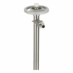 This drum pump tube assembly features a 39-inch maximum suction tube length and a 1 1/2-inch inlet size. The discharge connection is a hose barb type. It is constructed from 316 stainless steel, suitable for transferring fluids from drums or containers in various industrial settings.