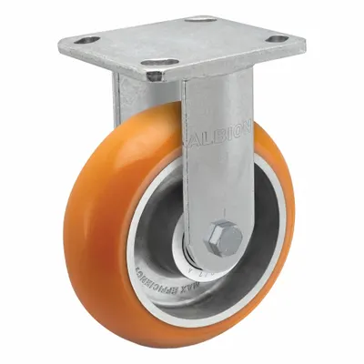 ALBION Plate Caster: Swivel, No Brake, Iron, 8 in Wheel Dia., 2 in Wheel Wd - Easy-Roll Maintenance-Free Plate Casters