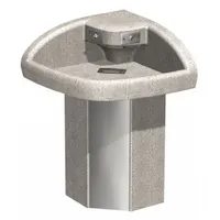 Sensor-operated wash fountain with Corterra® sink in Smoky Granite. Corner bowl shape with P-Trap drain. ADA compliant. Suitable for high-traffic commercial restrooms requiring hands-free operation