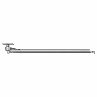 This stainless steel wall boom is designed for permanent mounting in high-pressure wash systems. It features a 1/2 in NPTF inlet connection and a maximum operating pressure of 2,200 psi. The boom includes an internal pipe and is used to route water from a fixed supply line to a moving hose, reducing hose drag and wear