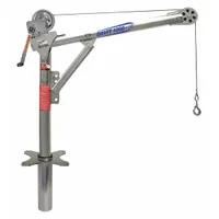 This steel manual davit crane kit includes a socket base for temporary or permanent mounting. It has a maximum load capacity of 1,000 lb and a boom length range from 0 in to 55 ft. Suitable for lifting and positioning loads in industrial, construction, and maintenance settings