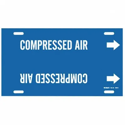 BRADY Pipe Marker: Compressed Air, Blue, White, Fits 8 to 9 7/8 in Pipe O.D. - Compressed Air Strap-On Pipe Markers