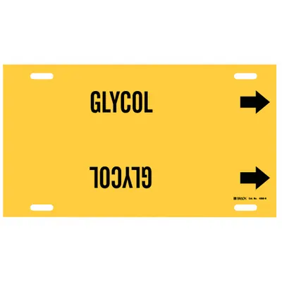 BRADY Pipe Marker: Glycol, Yellow, Black, Fits 10 to 15 in Pipe O.D., 1 Pipe Markers - Glycol Strap-On Pipe Markers