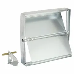 Steel rectangular manual balancing damper with a 5 3/4-inch width and 1 7/8-inch length. Includes a locking manual quadrant. Designed for horizontal mounting. Maximum air velocity of 2000 fpm. Used in HVAC ductwork for airflow regulation.