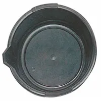 Oil Drain Basin: Polypropylene, 2 gal Capacity, 13 1/2 in Overall Dia, 4 1/2 in Overall Ht, Black (MPN 32950)