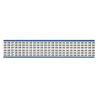 BRADY Wire Marker: 125 to 149, Black on White, 625 Labels, Vinyl Cloth, -40°F to 176°F - Preprinted Wire Marking Label Sheets