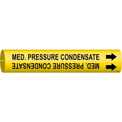 BRADY Pipe Marker: Med. Pressure Condensate, Yellow, Black, Fits 3/4 to 1 3/8 in Pipe O.D. - Med. Pressure Condensate Snap-On Pipe Markers