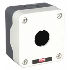 This non-metallic enclosure accommodates a single 22mm operator such as a push button, selector switch, or pilot light. Rated NEMA 4/4X, it is dust-tight, watertight, and corrosion-resistant, suitable for washdown and corrosive environments in industrial control stations.