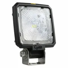 Hardwired LED floodlight with a black housing and 3 5/8 in overall width. ECE compliant. Suitable for area illumination on industrial and commercial vehicles, including off-road and heavy equipment.
