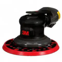 This 3M air-powered random orbital sander features a 5-inch disc with hook-and-loop or pressure-sensitive adhesive backing for quick disc changes. With a 0.3 hp motor and 5/16-inch orbit, it is suited for surface finishing tasks in metal fabrication, woodworking, and automotive refinishing.
