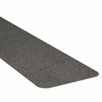 This antislip tread is a black, solid strip with a very coarse 46-grit surface for heavy traffic areas. Each strip measures 6 in x 24 in with a 41 mil tape thickness, and the pack contains 25 strips. Designed for indoor and outdoor use, it features chemical-resistant properties and an aggressive adhesive suitable for oily and muddy environments. The tread meets ADA specifications for slip resistance