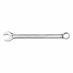 This metric 12-point combination wrench features a 32 mm head size with an offset design for accessing recessed fasteners. Made from alloy steel with a full polish chrome finish, it is used for tightening or loosening bolts in mechanical and industrial applications.