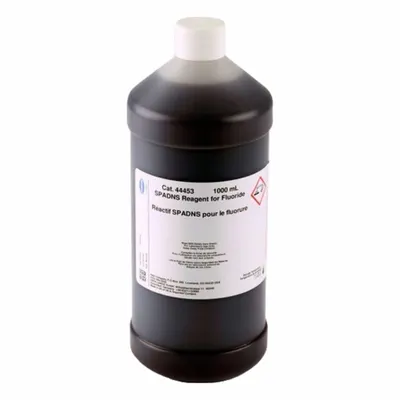 HACH Fluoride Reagent Solution: Reagent, 1 L Volume, 0.02 to 2 mg/L F⁻, Bottle - Additional Calibration Solutions & Standards