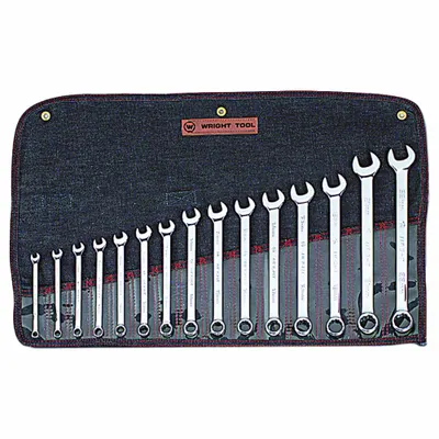 WRIGHT Wrench Set: Steel, Full Polish, 15 Tools, 15 Range of Head Sizes, 15° Head Offset Angle - SAE 12-Point Combination Wrench Sets