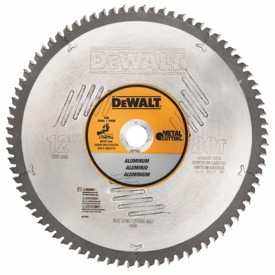 DEWALT Circular Saw Blade: 12 in Blade Dia., 80 Teeth, 0.11 in Cut Wd, 1 in Arbor Size - Aluminum & Soft Metal-Cutting Blades