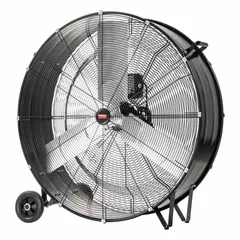 This mobile industrial floor fan from Dayton features a 36-inch blade diameter and a 1/4 hp direct-drive motor operating on 120V AC. Constructed with a steel frame, it is designed for general air circulation in large spaces such as warehouses, factories, and workshops. The unit is cUL certified for safety compliance.