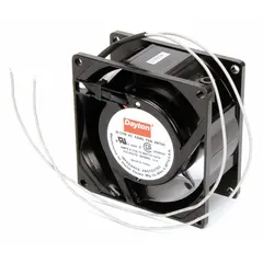 Standard square axial fan with polybutylene terephthalate blades. Delivers 36.5 cfm airflow at 0.000 in static pressure. Measures 3 1/8 in height by 1 1/2 in depth. Includes lead wires and IP20 rating for indoor cooling and ventilation of electronic enclosures, control panels, and small equipment.