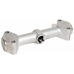 This manifold assembly is constructed from 316 stainless steel, providing corrosion resistance for fluid handling applications. It features 3/4 inch inlet and outlet ports for distributing or collecting flow in industrial piping systems. Suitable for use in chemical processing, water treatment, and food production environments.