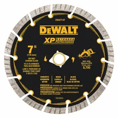 This 7-inch diamond saw blade is designed for cutting concrete and asphalt. It features a 5/8-inch arbor and supports both wet and dry operation. Suitable for use with masonry saws in construction and demolition applications.