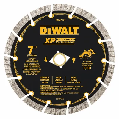 DEWALT Diamond Saw Blade: Masonry, 7 in Blade Dia., 5/8 in Arbor Size, Wet/Dry - Concrete & Asphalt-Cutting Blades