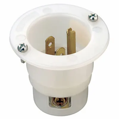 LEVITON Straight Blade Inlet, 5-15P, White, 125V AC, 15 A, 2 Pole, 3 Blade - General Purpose Inlets