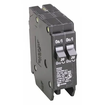 EATON Circuit Breaker: 20 A, 120V AC, Single Phase, 10kA at 120V AC, Type BR Loadcenters - BR & BD Series