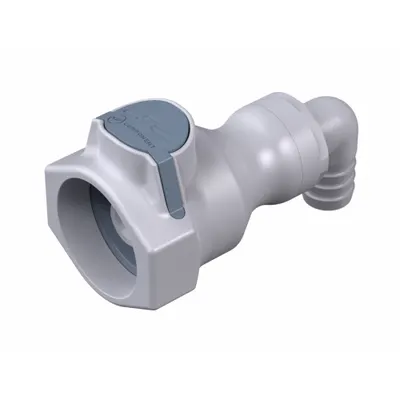CPC Quick Connection Coupling: 90° Elbow, 1/2 in ID Size, Quick-Disconnect Coupler x Barbed - Polypropylene Quick-Disconnect Tube Fittings