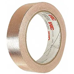 This general-purpose foil electrical tape is 3/4 inch wide, 18 yards long, and 4 mil thick. It features a brown acrylic adhesive and is rated for 600 V. Suitable for electrical shielding, grounding, splicing, cable shielding, EMI/RFI protection, and repair of conductive paths in electrical systems.