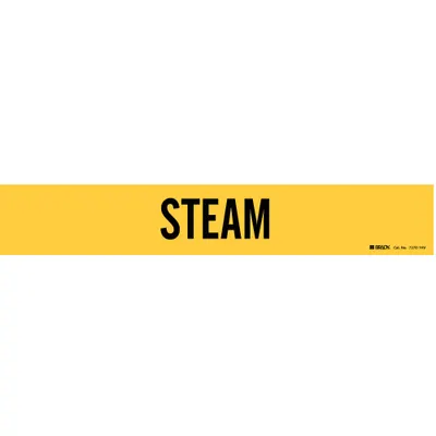 BRADY Pipe Marker: Steam, Yellow, Black, Fits 8 in and Larger Pipe O.D., 1 Pipe Markers - Steam Adhesive Pipe Markers