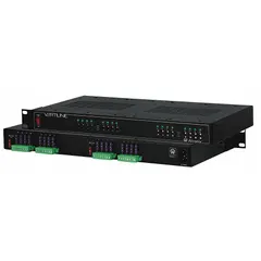 This ALTRONIX power supply board with steel enclosure operates on 115V AC input and provides 24V AC output at 14A total current. It features 16 fused outputs for individual circuit protection. The unit is designed for rack mounting and is suitable for centralized power distribution in control systems and access control panels.