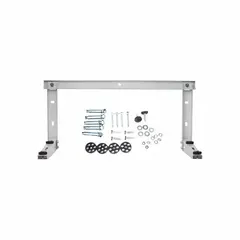 Steel two-piece wall mounting bracket for air conditioner condensers. Supports up to 176 lb. Includes mounting hardware. Suitable for residential and light commercial HVAC installations.
