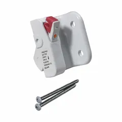 This right-hand dual-action window control device from VISION is made of red plastic with a matte finish. It measures 1 inch in length and width, featuring a red/white color scheme. Suitable for commercial or industrial windows requiring precise positioning in building management or HVAC systems.