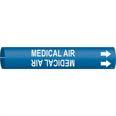 BRADY Pipe Marker: Medical Air, Blue, White, Fits 3/4 to 1 3/8 in Pipe O.D., 1 Pipe Markers - Medical Air Snap-On Pipe Markers